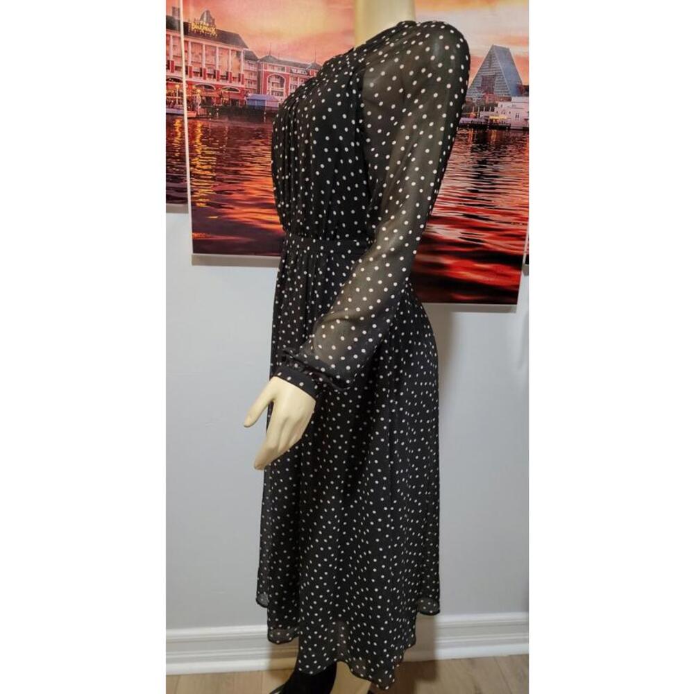 Boden Women's Black Polka Dot Crewneck Chiffon Pleated Lined Dress Size 6R #C - Picture 4 of 9